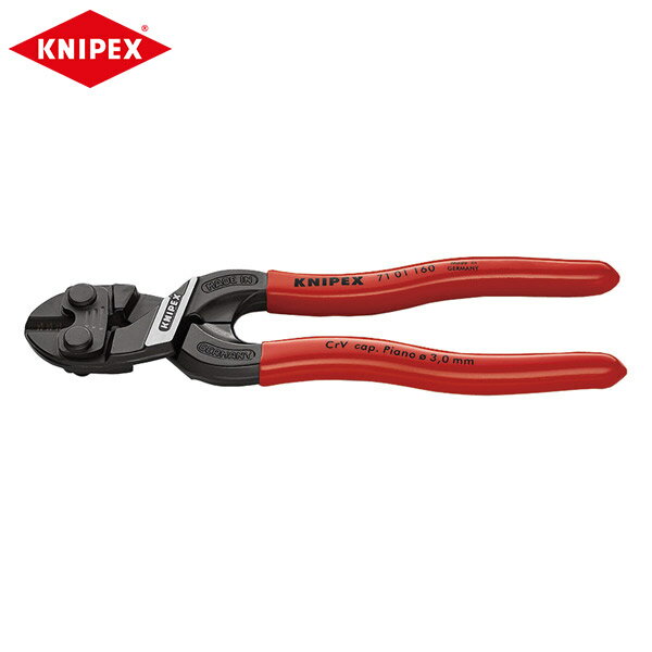 KNIPEX(クニペックス)の一覧はこちら □ヘッド仕上げ：亜鉛合金メッキ(黒)□ハンドル仕様：プラスチックコーティング□切断能力(φmm)：5.3(軟線)/4.4(中硬線)/3.2(硬線)/3.0(ピアノ線)□全長(mm)：160□重量(g)：195□ボルト、釘、リベット(最大径 4.4 mm)などの切断に適しています。□極めて効果的なジョイント構造により、力をかけずに高い切断性能を発揮します。□高周波焼き入れを施した切断刃(硬度約64HRC)。□ジョイント下部にある掴み面で直径1.0mm以上のワイヤーを掴んだり引っぱったりできます。□材質はクロムバナジウム高性能鋼、鍛造、多段階油焼き入れ。□小さな手の方に特に適しています。JANCD：4003773082675【銀行振込・コンビニ決済】等前払い決済予定のお客様へ当商品は弊社在庫品ではなく、メーカー取寄せ品でございます。在庫確認後に注文確認を行い、お支払いのお願いを送信させて頂きます。休業日、14:00以降のご注文の場合は翌営業日に上記手続きを行います。お時間が掛かる場合がございます。