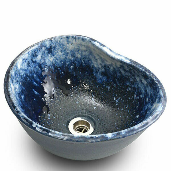 重蔵窯 利休信楽 手洗い鉢 だ円変形 DH16-D27青白窯変（