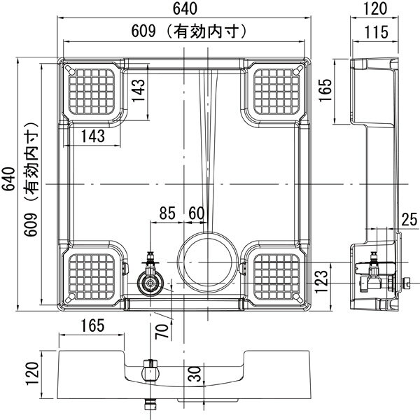 テクノテック:給水栓付防水パン フォーセットパン 専用ガード1枚付 アイボリーホワイト TPF640-CW1-G1【メーカー直送品】 テクノテック 防水パン 床上配管対応 セット品 TPF640-CW1-G1 2