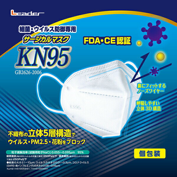 【3月_上旬頃】日進医療器:リーダー サージカルマスク KN95 3枚入り 977504 マスク 医療用 N95 KN95 感染 飛沫感染 ウイルス マスク 医療用 N95 個包装 感染 飛沫感染 細菌 ウイルス対策 感染症対策 977504