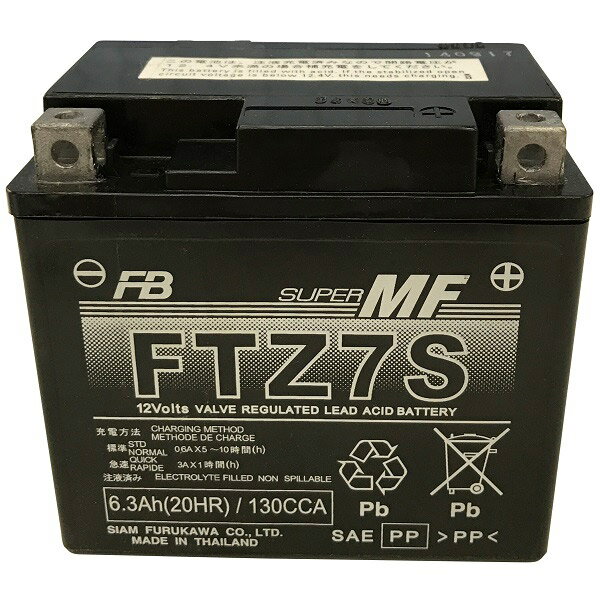古河電池の一覧はこちら本体：幅 70 mm × 高さ 105 mm × 奥行 113 mm液入り質量 約2.1kg 10時間率容量 6Ah 充電電流 0.6A[ 互換バッテリー ]:YTZ-7S/RBTZ7S/DTZ7S 当商品は電解液注入・充電済みタイプになっております。(商品到着後すぐに車両への取付が可能です。)メンテナンスフリー、小形軽量、高性能、耐振動性能等の全ての車輌側の要求に答える為に、古河電池の技術を結集して開発されたバッテリーです！補償期間：12ヶ月または2万km いずれかに早く到達した時までJANCD：4976650276743【銀行振込・コンビニ決済】等前払い決済予定のお客様へ当商品は弊社在庫品ではなく、メーカー取寄せ品でございます。在庫確認後に注文確認を行い、お支払いのお願いを送信させて頂きます。休業日、14:00以降のご注文の場合は翌営業日に上記手続きを行います。お時間が掛かる場合がございます。