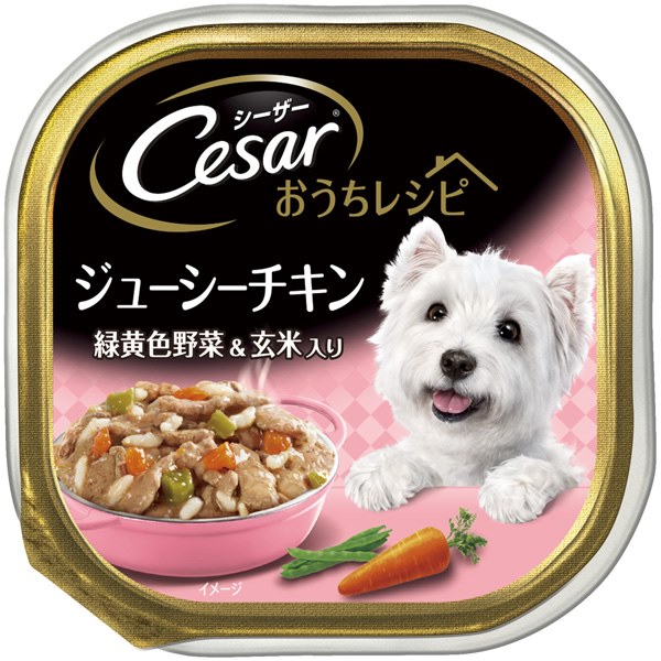 マースジャパンリミテッド:シーザー おうちレシピ ジューシーチキン 緑黄色野菜&玄米入り 100g CEH4 犬 フード ウェット トレー トレイ 総合栄養食 緑黄色野菜＆玄米入り 犬 フード CEH4