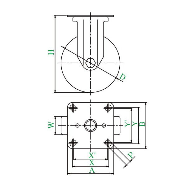 ユーエイキャスター:SUS-K2型 固定キャスター ゴム（ナイロンホイル、B入）車 SUS-NRK2-150【メーカー直送品】 台車 店舗什器 建築 棚 荷物 運搬 インテリア キャスター