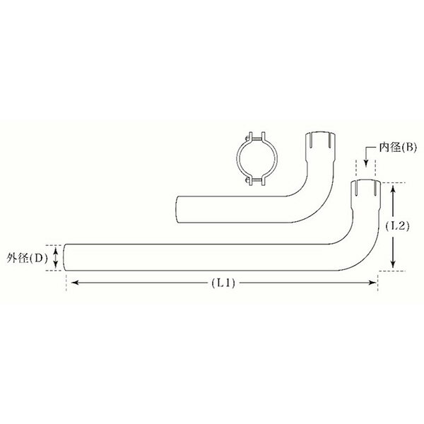 山脇産業:90度曲げパイプ 片側差し込みタイプ（L型・鉄製・メッキ管）クランプ付 13-L101 YSK