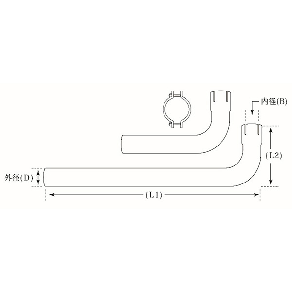 山脇産業:90度曲げパイプ 片側差し込みタイプ（L型・鉄製・メッキ管）クランプ付 13-075 YSK