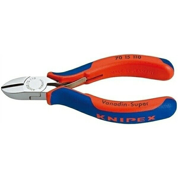 KNIPEX(クニペックス)の一覧はこちら様々な場面で活躍する汎用性の高い斜ニッパー。●切断能力（軟線；φmm)：3.0●切断能力（中硬線；φmm)：2.0●切断能力(硬線；φmm)：1.2●全長(mm)：110●質量(g)：98●様々な場面で活躍する汎用性の高い斜ニッパー。●高品質な原材料を用いることで、精密な作業を可能にし、ツール寿命も長くなっています。●軟線・硬線を精密に切断することができます。●刃の先端では細い銅線を丁寧に切断することができます。●入念な焼入れ処理が施された刃の硬度は約HRC62。●ヘッド先端は細くなっており、狭い場所での作業も可能です。●材質はオイル焼き入れ焼き戻し処理済みのバナジウム電気鋼。●斜めの刃（切断面は傘状）。●オープンスプリング付。JANCD:4003773029649【銀行振込・コンビニ決済】等前払い決済予定のお客様へ当商品は弊社在庫品ではなく、メーカー在庫品です。在庫確認後に注文確認を行い、お支払いのお願いを送信させて頂きます。休業日、14:00以降のご注文の場合は翌営業日に上記手続きを行います。お時間が掛かる場合がございます。