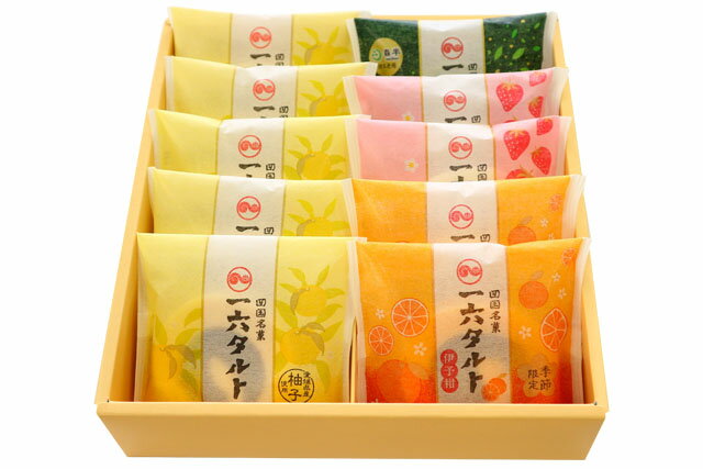 ひと切れ一六タルト「柚子・宇治抹茶・伊予柑・あまおう苺」10個入【四国名菓】【季節限定 ギフト 内祝い 手土産 和スイーツ 仏事 和菓子 愛媛】のサムネイル