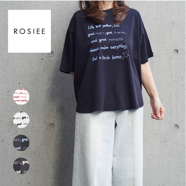 Rakuten - ROSIEE ロージー レディース 半袖 カットソー 手書きロゴ刺繍Tシャツ 春夏 シンプル R830309