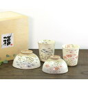 【ラッピング無料】茶碗 湯呑 4点セット 睦ぞろえ じゅん陶房 三浦順治 美濃焼 手描き 手造り 粉引 色絵 色絵粉引 ペア食器 ペアセット 食器セット 和食器...