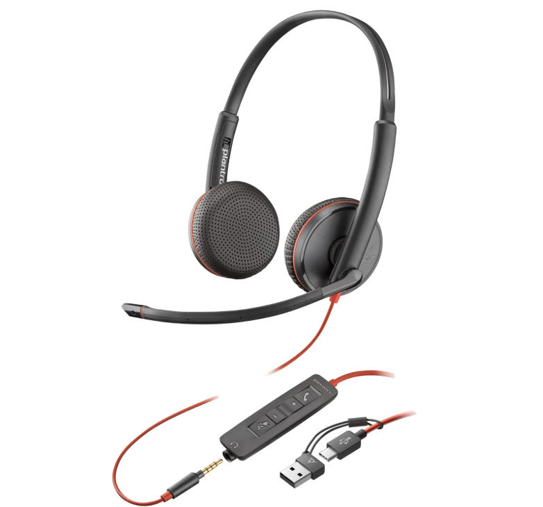 Rakuten - HP 8X229AA Poly Blackwire 3225 USB-C+USB-A 変換アダプタ付 両耳 有線モデル ノイズキャンセリング 　バルク品
