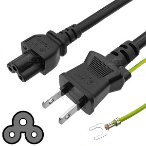 3P - 2P 電源コード ミッキー型 0.2/1.5m 火災対策済み電気用品安全法(JET PSE)認証済み3ピン(C5) - 2ピンプラグ(オス)+アース線 【COMON】 IC-D02F/15F ストレートトラッキング対策 / アース線付きミッキー ACコード 電源コード