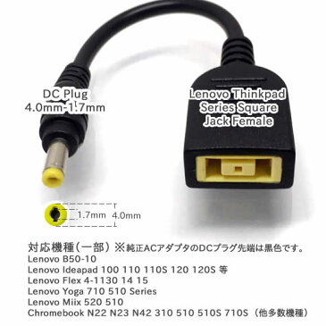 DCプラグサイズ変更コネクター IC-SQ4017レノボ角型コネクターからDCプラグDCプラグ外径4.0mm 内径1.7mmオスLenovoスリムチップACアダプター用Ideapadシリーズ互換DC電源プラグ変換アダプター ポスト投函便対応