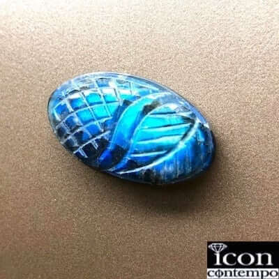 ラブラドライト 彫刻 リーフ切子 大粒29.4mm ルース カービング ラティスの風 'Windy Lattice'