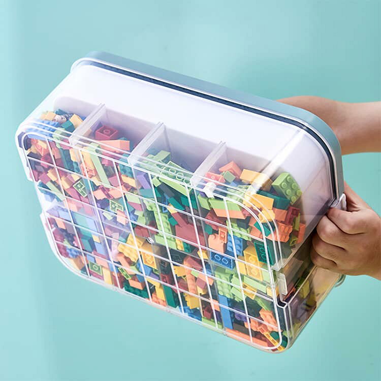icw楽天市場店の収納ボックス 収納ケース 3段セット ブロック ブロック収納ケース おもちゃ箱 子供用 大容量 収納 ケース 仕切り 蓋付き 基礎板付き ブロック収納ボックス ケース かたづけ ロック付き スタッキング キッズ 子供 ビルディングブロック おもちゃ収納｜アングル3