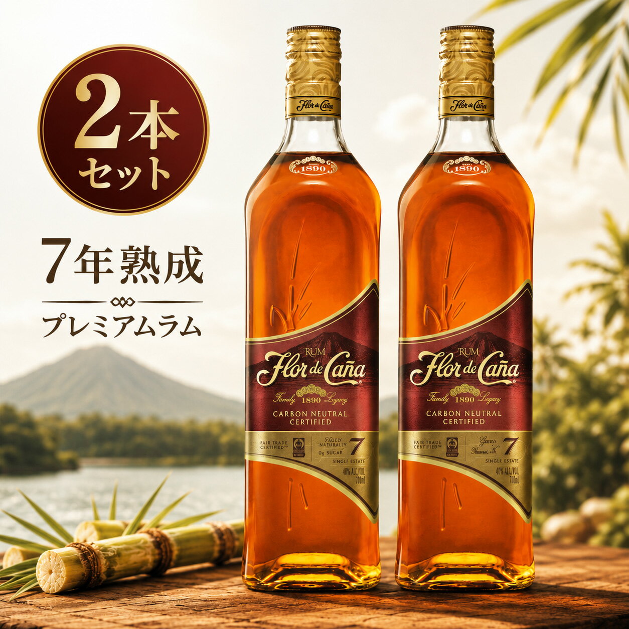 ギフト ラム酒 洋酒 プレゼント ギフトラッピング可フロール デ カーニャ 7年熟成 700ml×2本（Flor de Cana RUM）40%｜フルボディーで滑らかな口当たり ニカラグア産 ラム酒 まとめ買い