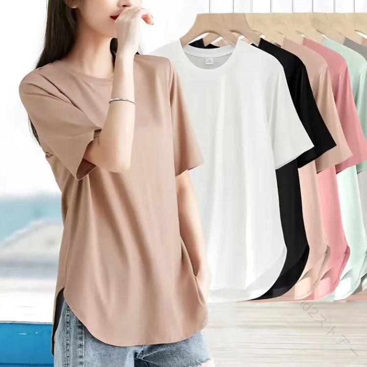 ヨガウェア レディース 春 夏 トップス ロング丈 半袖 5分袖 Tシャツ ピラティス 接触冷感 可愛い ゆったり 体型カバー 吸水 速乾 消臭 ストレッチ サマー 20代 30代 40代 50代 60代 長め フィ