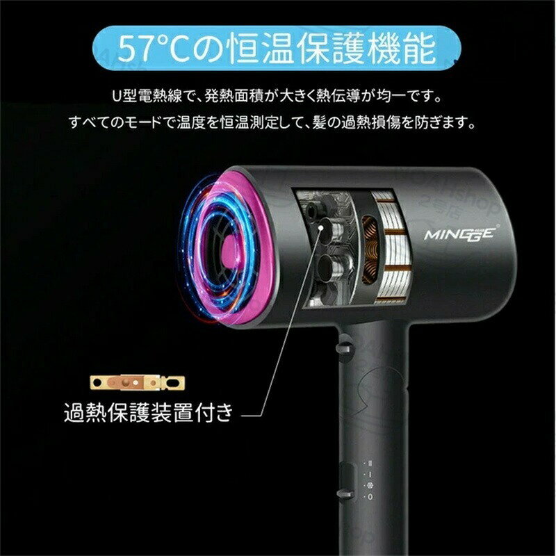 id2ストアーの【大風量で素早く乾かす】ペットドライヤー 犬 猫 ペットヘアードライヤー 1200W 3段階調整 冷熱風 温度調整 低騒音 折り畳み 2種類ノズル付き 家庭用 風呂 梅雨 子犬 小型犬 中型犬 ポイ｜アングル3