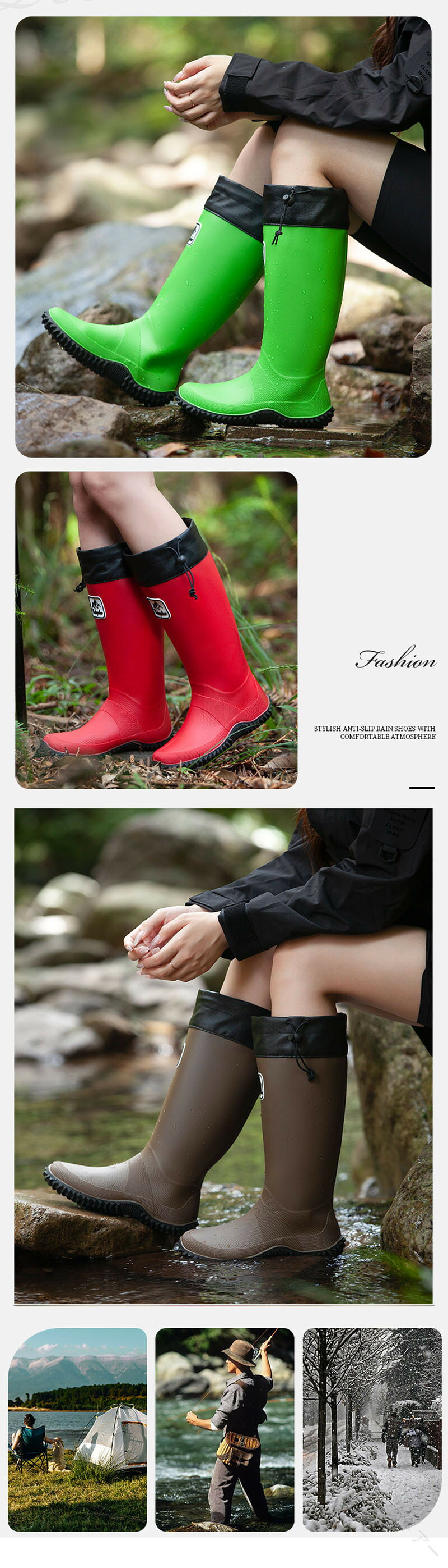 Botas Botas de lluvia Zapatos largos para mujer Botas de goma Lluvia para hombre Ligero Ligero Suave Sin dolor Fácil de caminar Fácil de usar Antideslizante Impermeable Zapatos de lluvia Jardinería Talla grande Fe — vista 2