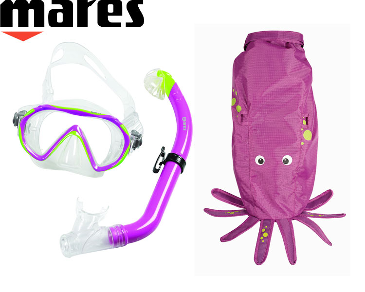 mares(マレス)SEA FRIENDS Purpleシーフレンズ パープル(タコ)【キッズ用】マスク・スノーケル・バッグセット≪あす楽対応≫