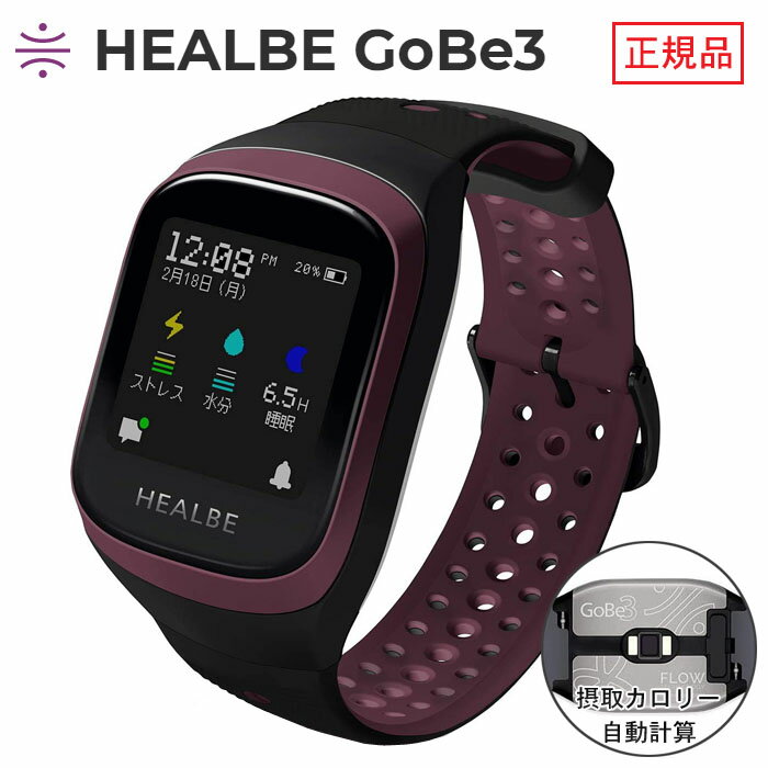 HEALBE GoBe3 バーガンディ ヒールビーゴービー3 Burgundy/Black 液晶保護フィルム付 理想の身体へ カロリー摂取量 体の水分補給 ストレスレベルを自動記録するスマートバンド スマートウォッ…