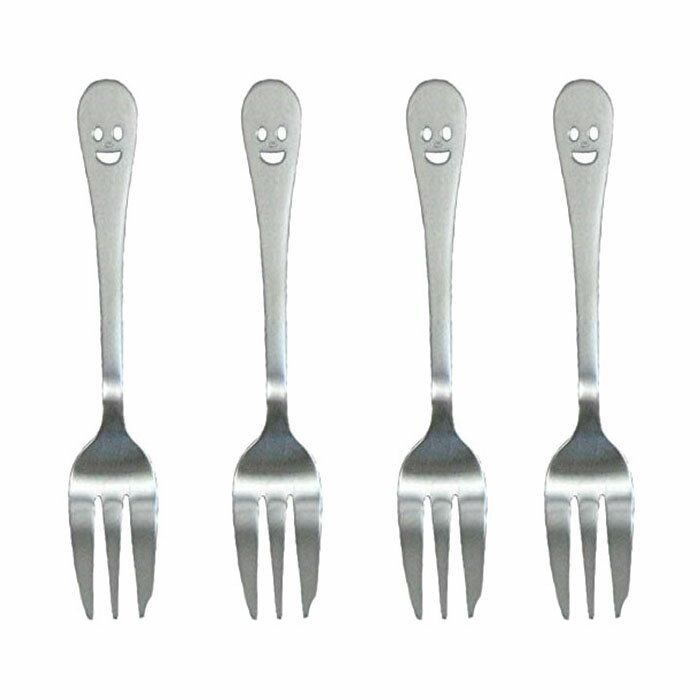 ナガオ ニコ ケーキフォーク 14.2cm 4本セット かわいいスプーン スマイルスプーン 顔のスプーン