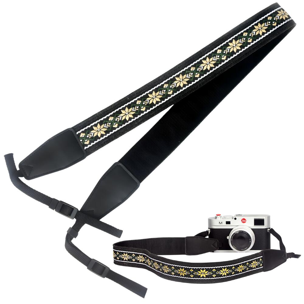 ideamall カメラストラップ 一眼レフ ストラップ ネックストラップ カメラ ボヘミアン風 長さ調節可 (ブラック)