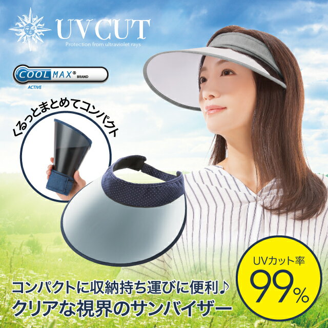 くるっと収納 UVクールバイザー UVカット率99% 紫外線対策 クール つば広 サンバイザー クリアな視界 コンパクト 自転車通勤 ガーデニング 母の日　海外　旅行