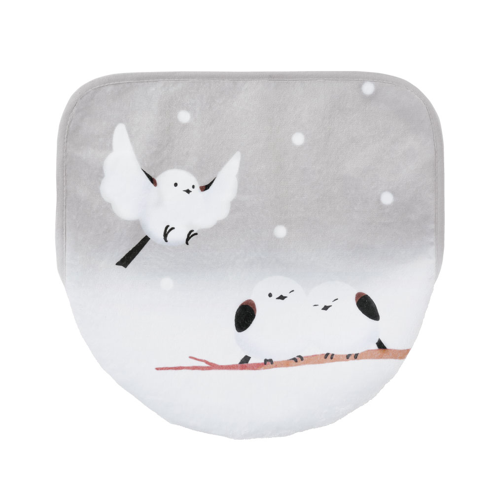 かわいいシマエナガのトイレふたカバー　節電　あったか　雪の妖精　吸着　滑り止め