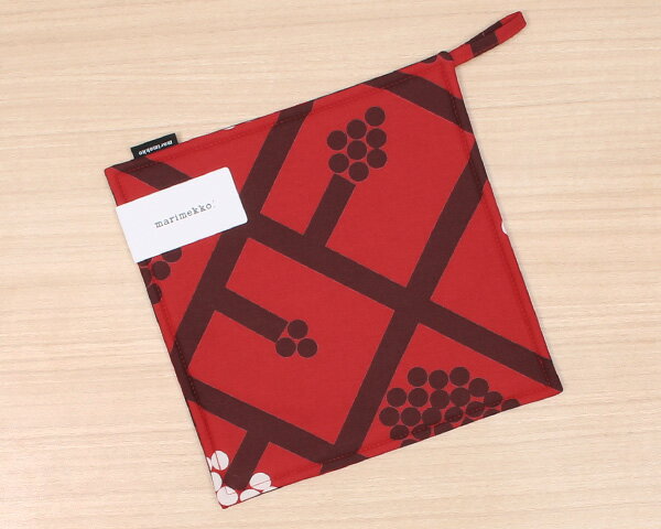 マリメッコ スパルイェ ポットホルダー（鍋敷き） 22x22cm レッド/ダークレッド/ホワイ...