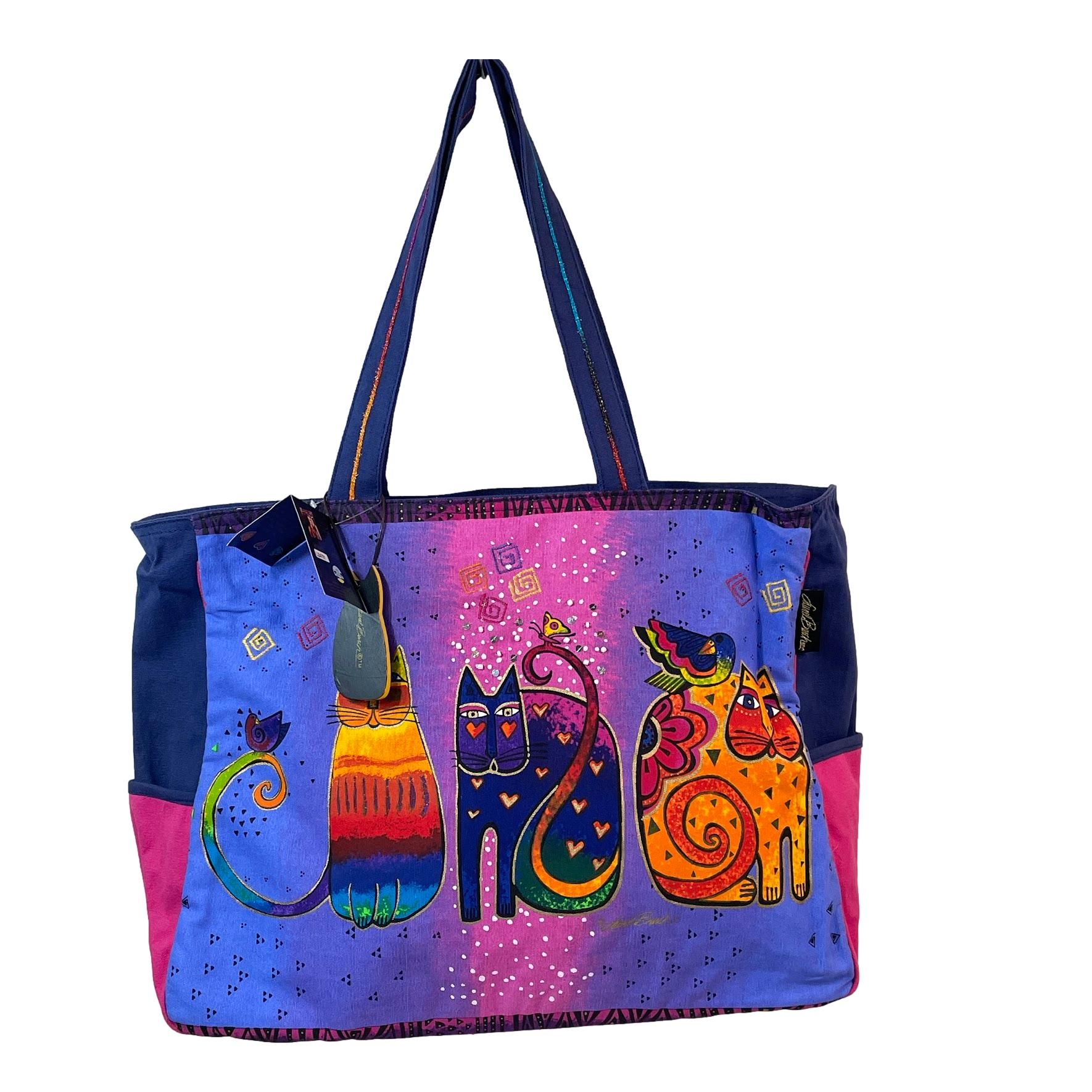 大型 トートバッグ ショルダートート キャンバス ローレルバーチ LAUREL BURCH 3匹のネコ カラフルにデザインされたネコ トートバッグ LB4781