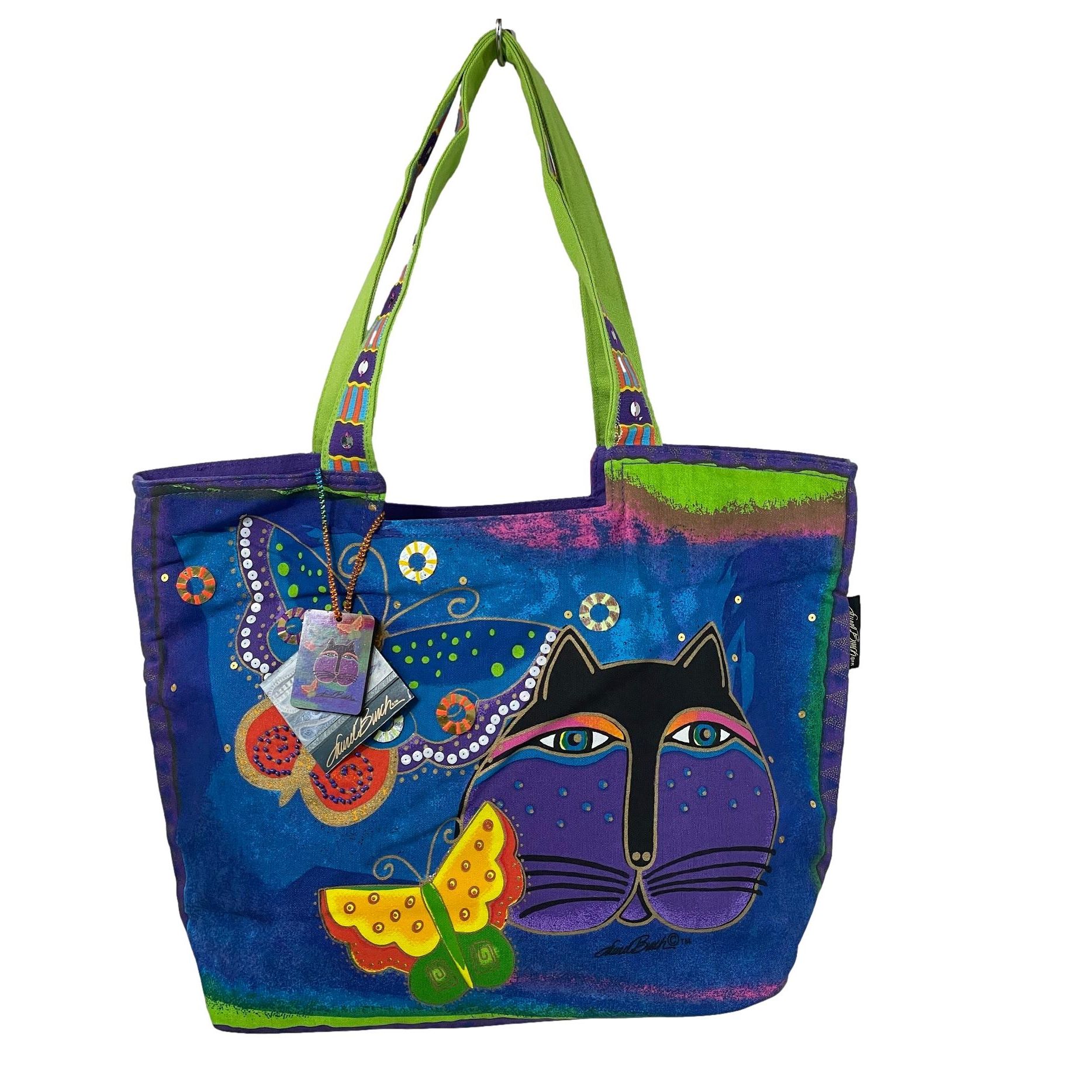 大型 トートバッグ ショルダートート キャンバス ローレルバーチ LAUREL BURCH 猫と蝶 キャット カラフ..