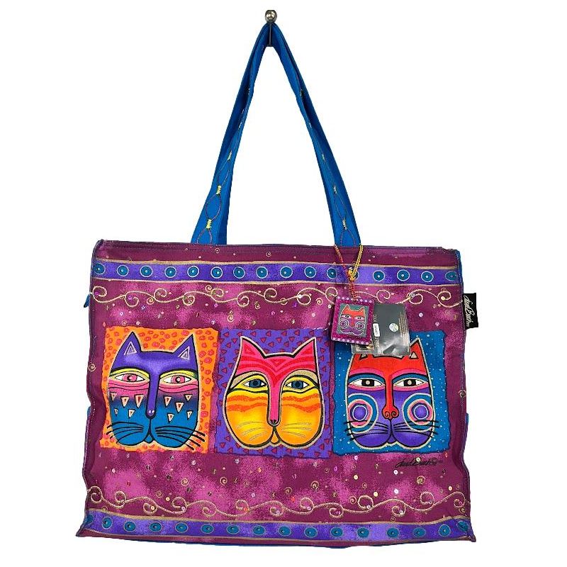 大型 トートバッグ ショルダートート キャンバス ローレルバーチ LAUREL BURCH 3匹のネコ キャットファイス カラフルにデザインされたネコ トートバッグ LB5180