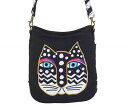 キャットデザイン かわいい猫 ローレルバーチ LAUREL BURCH キャンバス クロスボディ 斜め掛け トートバッグ Black Felin Face Crossbody Bag