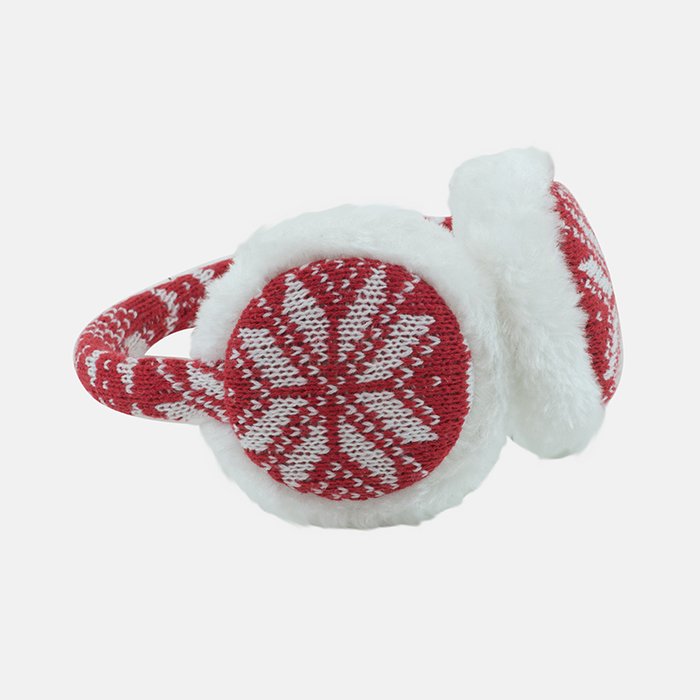 ニット デザイン 防寒 イヤーマフ 耳当て イヤーマフラー [Ear Muffs Knit Design Type: Red Snowflake]