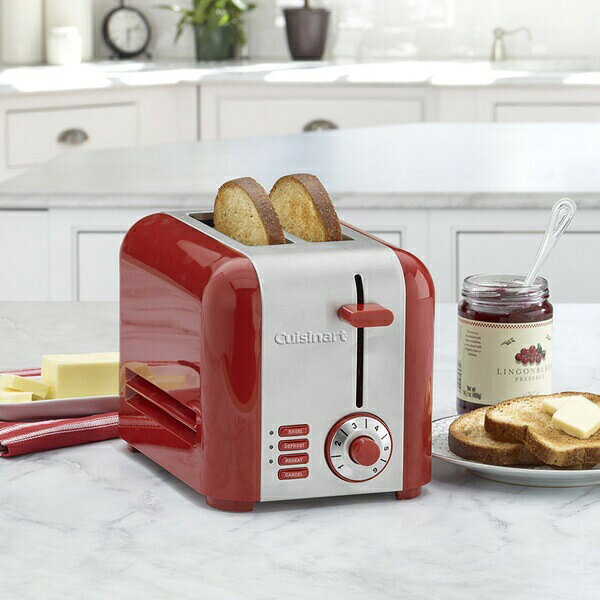 �ݥåץ��åץȡ������� CPT-320R �͵� �������ʡ��� ����ѥ��� ���ƥ�쥹 �ȡ������� Cuisinart CPT-320R 2-Slice Compact Toaster, Stainless Steel/Red