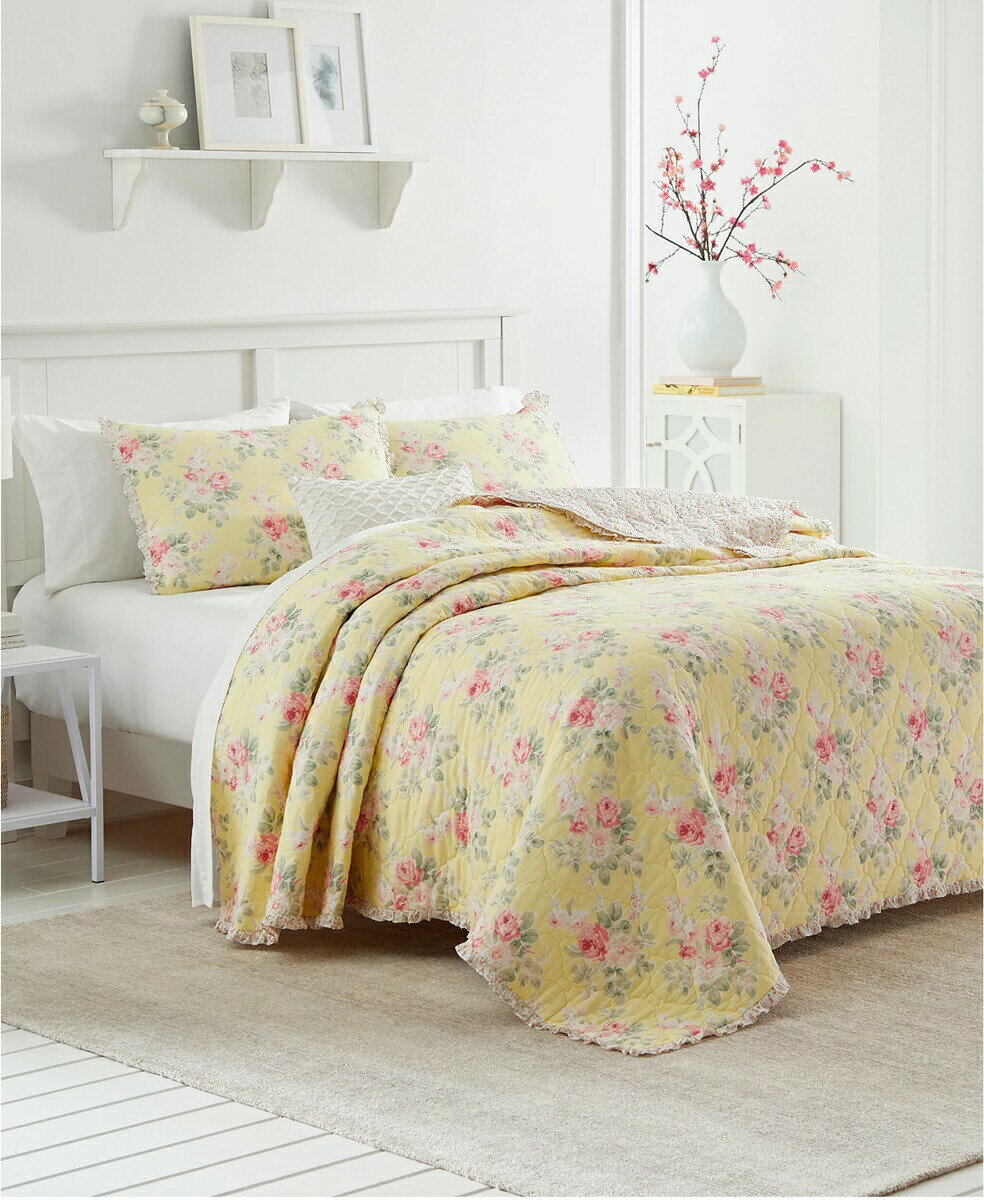 Laura Ashley ローラアシュレイ【シングル】メラニー フリルキルト イエロー ベッドキルト ...