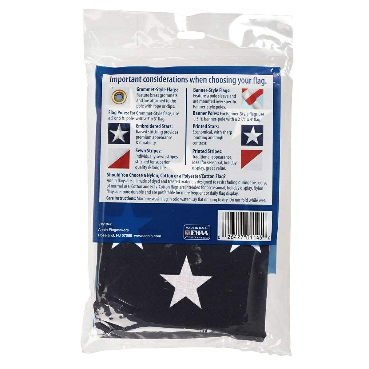 アメリカ直輸入雑貨専門店のUSA国旗 アメリカ 星条旗 国旗 Annin Flagmakers フラッグ インテリア おしゃれ 人気の国旗 85cm x153cm Polycotton U.S. Flag POLYCOTTON US FLAG｜アングル3
