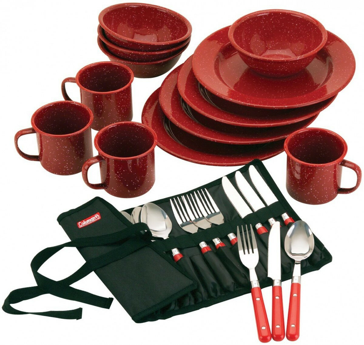【5%オフクーポン発行中】キャンプ用食器セット コールマン 24ピース エナメル テーブルウェアセット Coleman Dinnerware Set (Red)