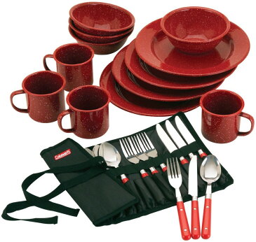 キャンプ用食器セット コールマン 24ピース エナメル テーブルウェアセット Coleman Dinnerware Set (Red)