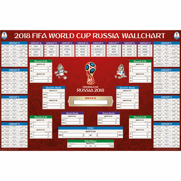 2018年 ポスター サッカー ワールドカップ ロシア 対戦チャート オフィシャルポスター 2018 FIFA World Cup Russia Chart Poster