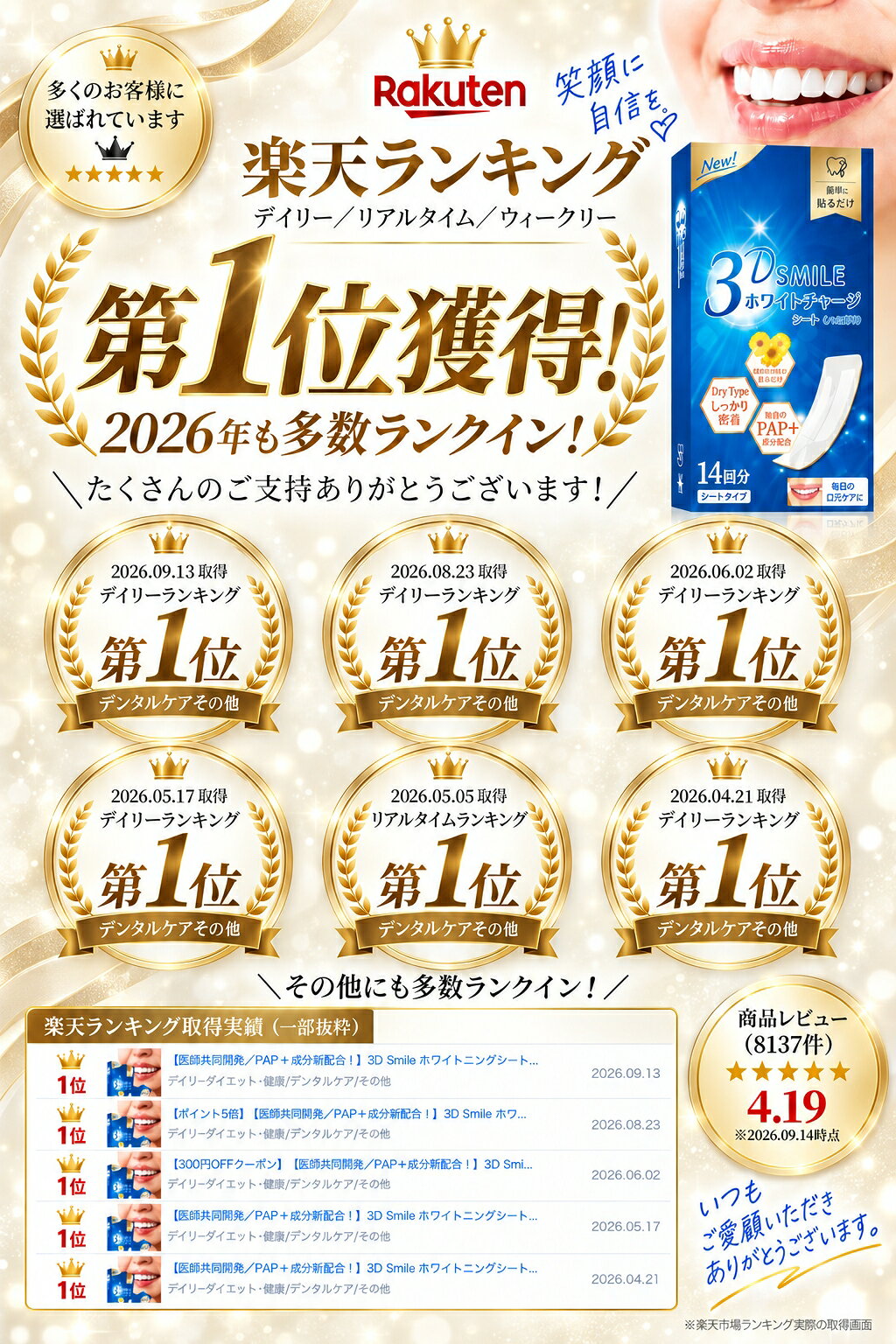 【300円OFFクーポン】【医師共同開発／PAP＋成分新配合！】3D Smile ホワイトニングシート ホワイトチャージシート 14日分28枚 ホワイトニング 歯ホワイトニング 自宅ホワイトニング セルフホワイトニング 歯磨き粉 黄ばみ 口臭 ハミガキ※ ブラッシング 併用 EC (2)
