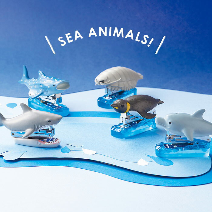 ホッチキス おしゃれ ホオジロザメ ジンベイザメ イルカ ペンギン グソクムシ かわいい デスク用品 インテリア ステープラー 日用品 おしゃれ 新生活 新学期 プレゼント ギフト セトクラフト 動物 モチーフ 文房具 文具 雑貨 ステーショナリーの商品画像 2