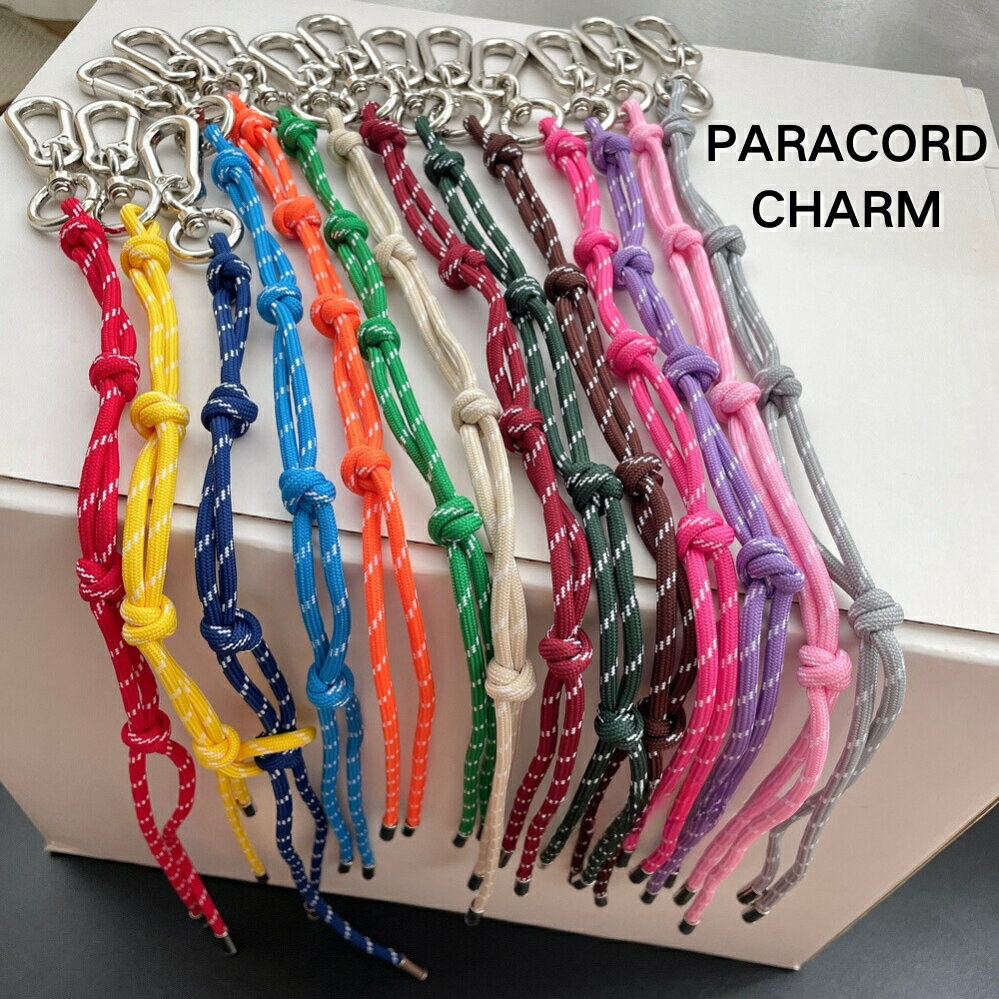 パラコード チャーム ストラップ キーホルダー オレンジ グリーン ネイビー イエロー ショッキングピン..