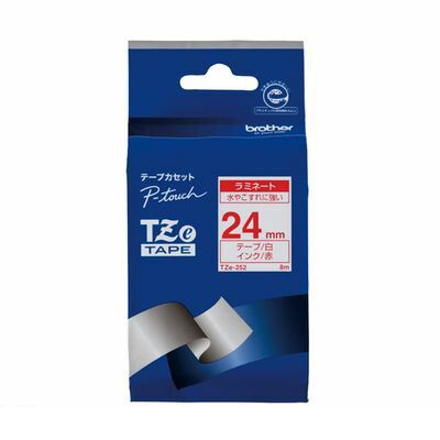 ブラザー販売 TZE-252 ピータッチテープ24mm白／赤【1巻8m】 TZE252