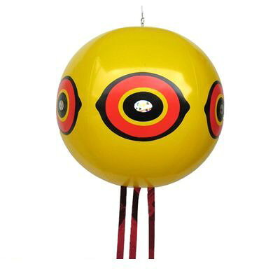 ●6つの「大きな目玉」とホログラムの乱反射」で　 害鳥を威嚇します。●サルカン（回転具）付で微風でもクルクル回転し　 目玉の光りが四方八方へ乱反射します。●3本の赤銀テープでキラキラ威嚇効果アップ。●設置方法：吊下●サイズ：φ40cm（使用時）●カラー：赤×黄×黒●付属品：吊下ひも×1本・ホログラムシール×6枚・赤銀テープ×3本●材質：PVC・PET・PE・真鍮・他4935682025729