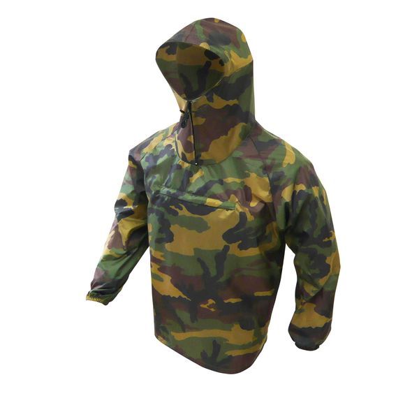 喜多メーカーお問い合わせ：0800-200-1697●迷彩柄のポリエステルヤッケです●肩や腕が動かしやすい、ラグラン袖を採用!●ちょっとした小物入れに便利な、ファスナー付胸ポケット●首回り部分はファスナー＆しぼりヒモ、裾部分はしぼりヒモで上と下からの風の侵入をブロック!●手首ゴム採用で、小さなゴミや風を防ぎます!●防風・撥水加工で冷たい風や寒さから体をガード!●適用身長(cm)：165〜170●胸囲(cm)：90〜98●ウエスト(cm)：80〜88