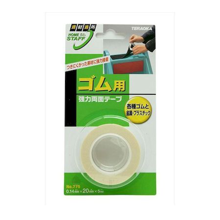 【商品説明】●ゴムの張り合わせ、および各種素材への固定に優れています。●低温作業性も良好です。●天然ゴム・合成ゴム（ネオプレン・CR・EPDM・NBRなど）●金属・木材・ガラス・プラスチック等に最適。●はがした時破れたり、あとが残ったりしても差しつかえない物にご使用ください。●人体には貼らないでください。●貼る面のほこり・油分・水分を良く拭き取り、しっかり押えて貼り合せてください。●保管する場合は、直射日光、高温多湿をさけてください。●厚み(mm)：0.14●幅(mm)：20●長さ(m)：5●材質：基材/不織布、粘着剤/ゴム系、はくり紙/紙4903757220317