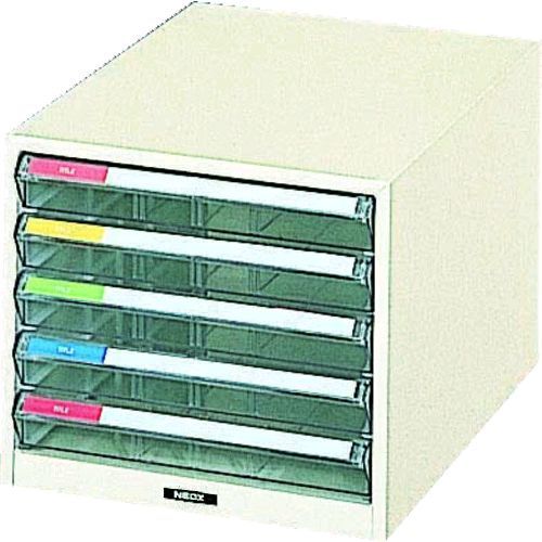 【特長】●カラー分類でスピーディーな検索ができます。●8通りに使える見出しカード付です。●小さなパーツの保管・整理に便利です。●見出し面は見やすい45°の傾斜付です。【仕様】●間口(mm)：292●奥行(mm)：411●高さ(mm)：254●引出し：B4浅型5個【仕様2】●鍵なしタイプ●本体色：アイボリー●引出し色：透明【材質／仕上】●本体:スチール●引き出し:ポリスチレン（PS）樹脂【原産国】日本
