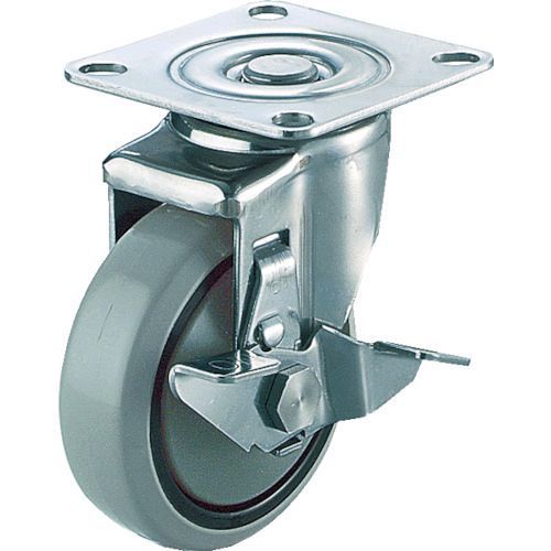 【即納在庫品】「直送」ユーエイキャスター SUS-SJ-125GUS プレート式 自在 ステンレスキャスター ウレタン 車輪径125mm ストッパー付き Jタイプ SUS−SJ−S型 取付寸法80×80 75×75