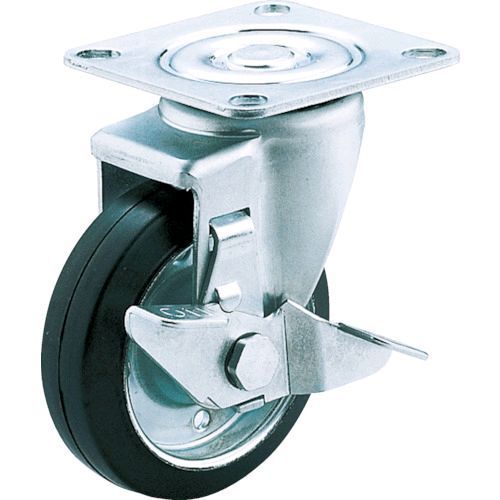 【即納在庫品】「直送」ユーエイキャスター SJ-125WS-P プレート式 自在 キャスター ゴム 車輪径125mm ストッパー付き Jタイプ SJ−S型 取付寸法80×80 75×75